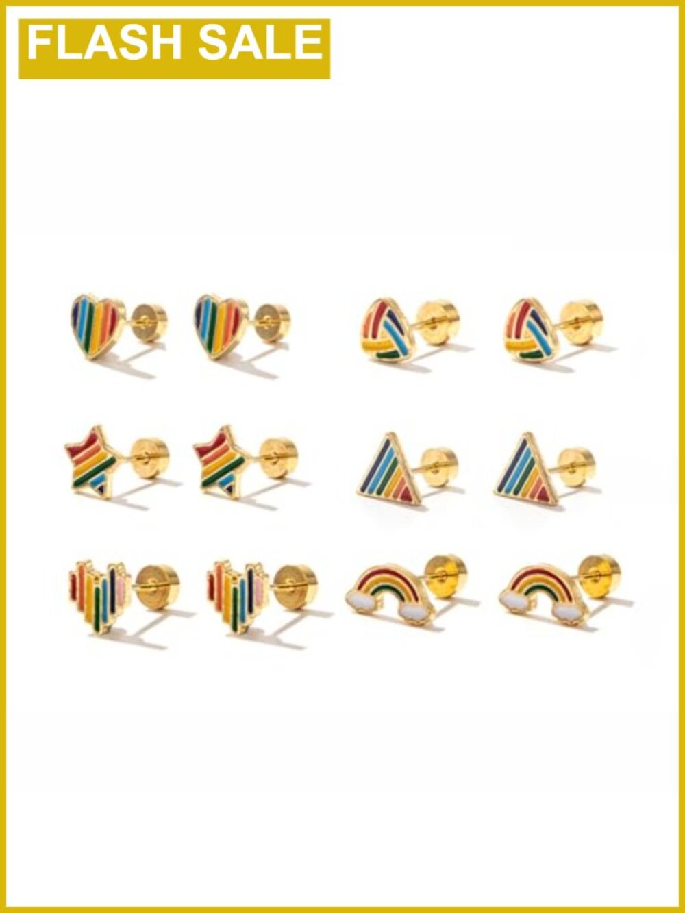 Rainbow Pride Stud Earring Set Gold-Toned Enamel Screw Back